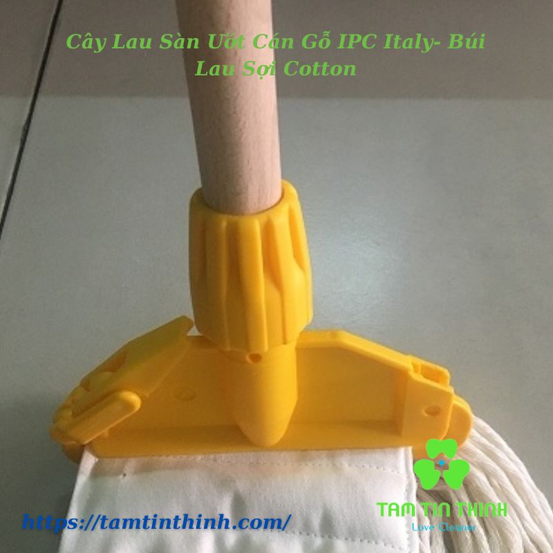 Cây Lau Sàn Ướt Cán Gỗ IPC Italy- Búi Lau Sợi Cotton