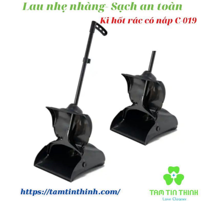 Ki hốt rác có nắp màu đen C-019