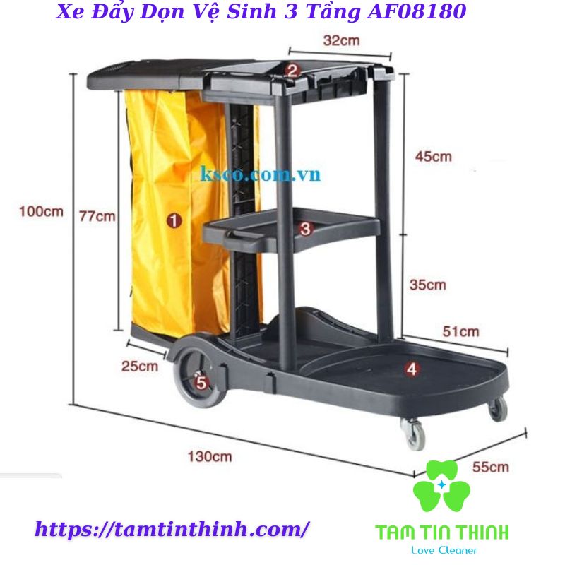 Xe Đẩy Dọn Vệ Sinh 3 Tầng AF08180