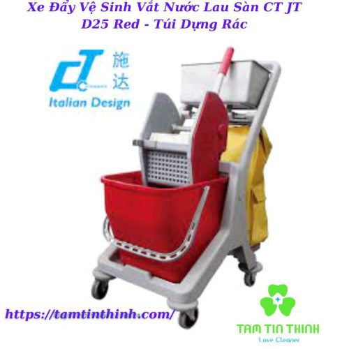 Xe Đẩy Vệ Sinh Vắt Nước Lau Sàn CT JT D25 Red - Túi Dựng Rác