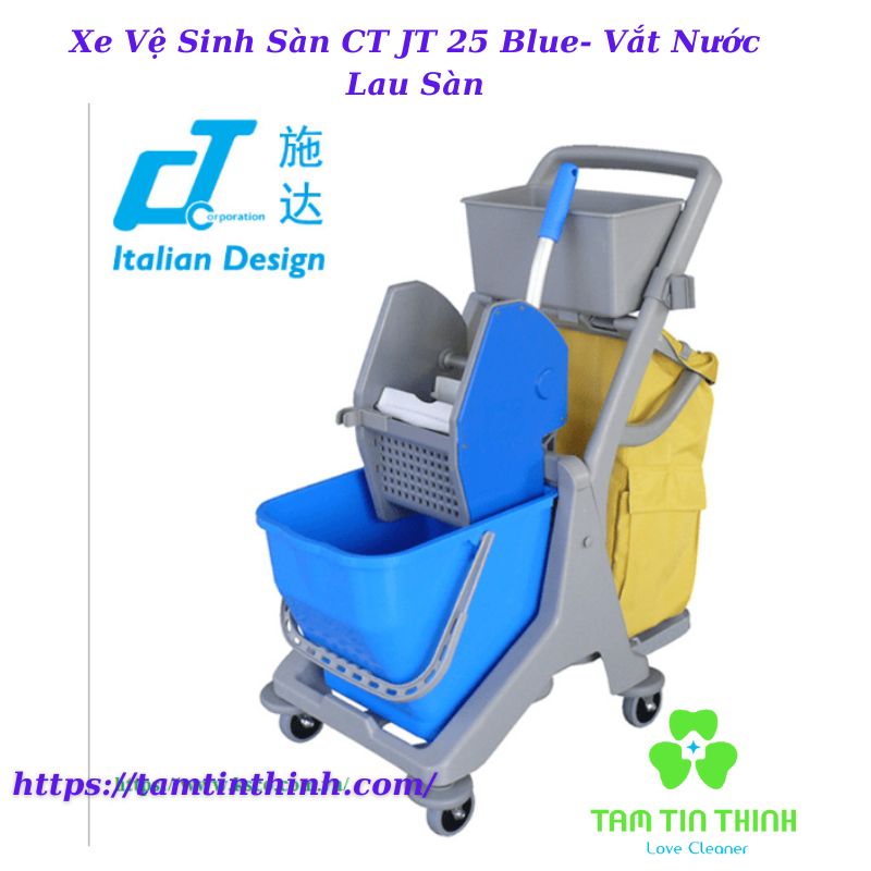 Xe Đẩy Vệ Sinh Vắt Nước Lau Sàn CT JT D25 Blue- Túi Dựng Rác