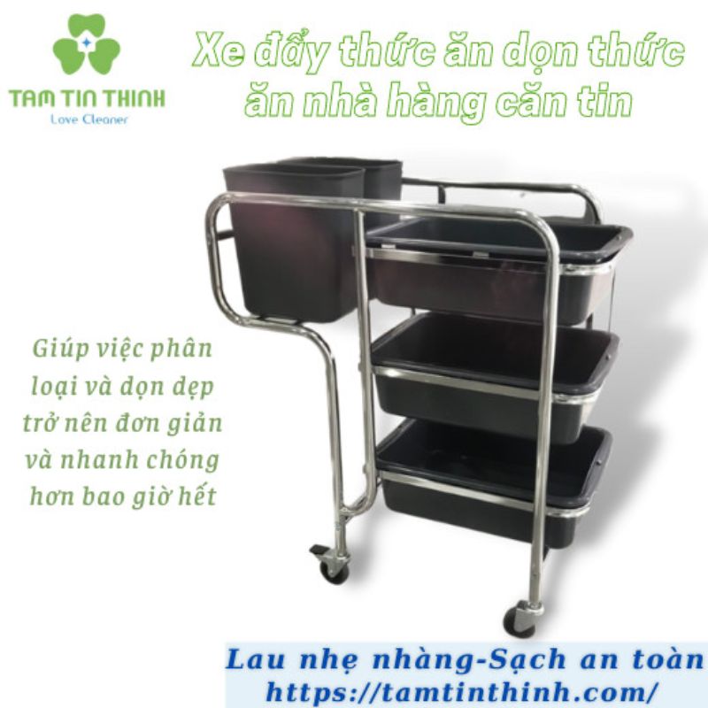 Xe Đẩy Inox Dọn Chén Đĩa Trong Nhà Hàng AF06168 (Dọn Dẹp Bàn Ăn)