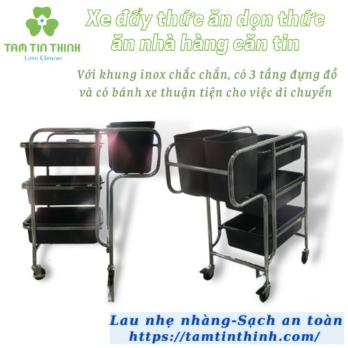 Xe Đẩy Inox Dọn Chén Đĩa Trong Nhà Hàng AF06168 (Dọn Dẹp Bàn Ăn)