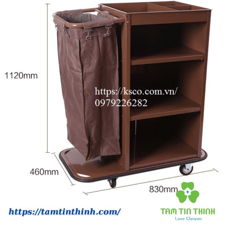 Xe Đẩy Dọn Vệ Sinh Buồng Phòng Inox Thép Sơn Tĩnh Điện TVT003