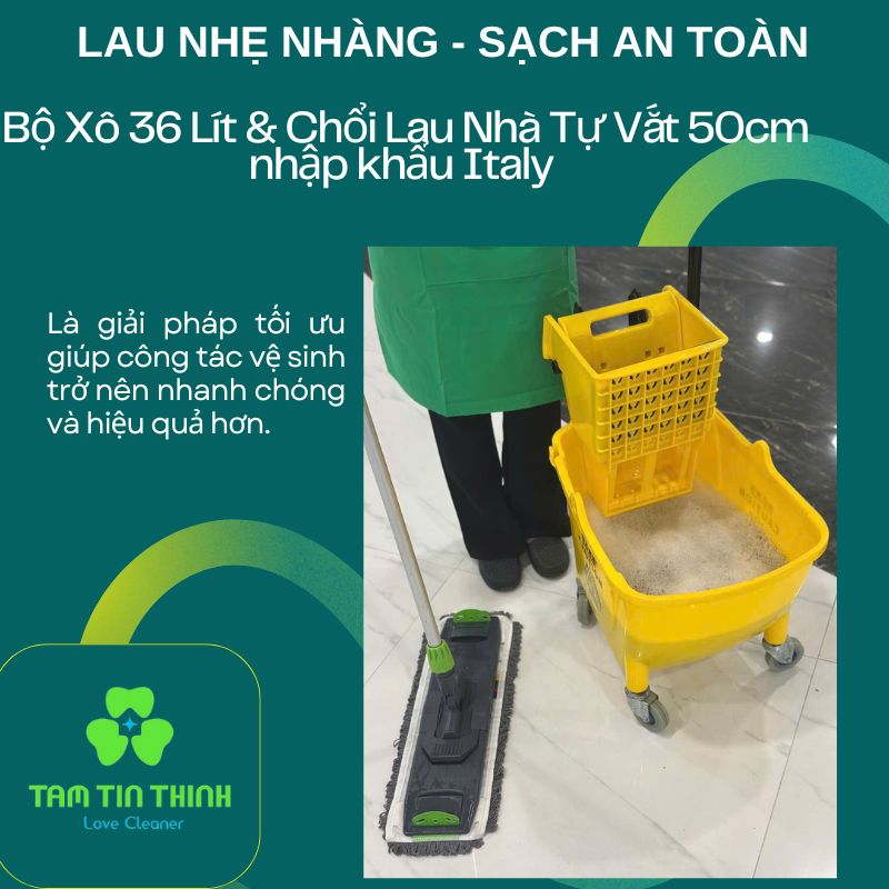 Bộ Xô 36 Lít & Chổi Lau Nhà Tự Vắt 50cm nhập khẩu Italy