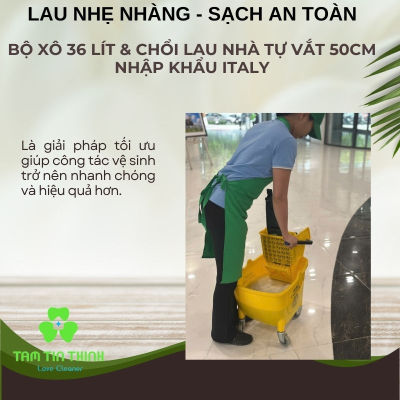 Bộ Xô 36 Lít & Chổi Lau Nhà Tự Vắt 50cm nhập khẩu Italy