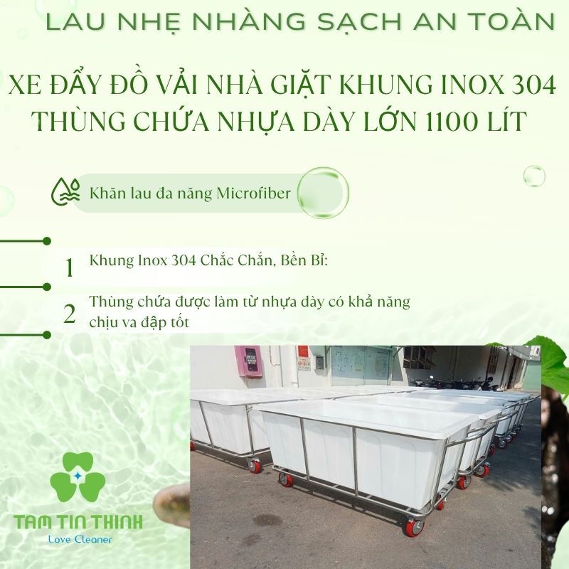 Xe Đẩy Đồ Vải Nhà Giặt Khung Inox 304